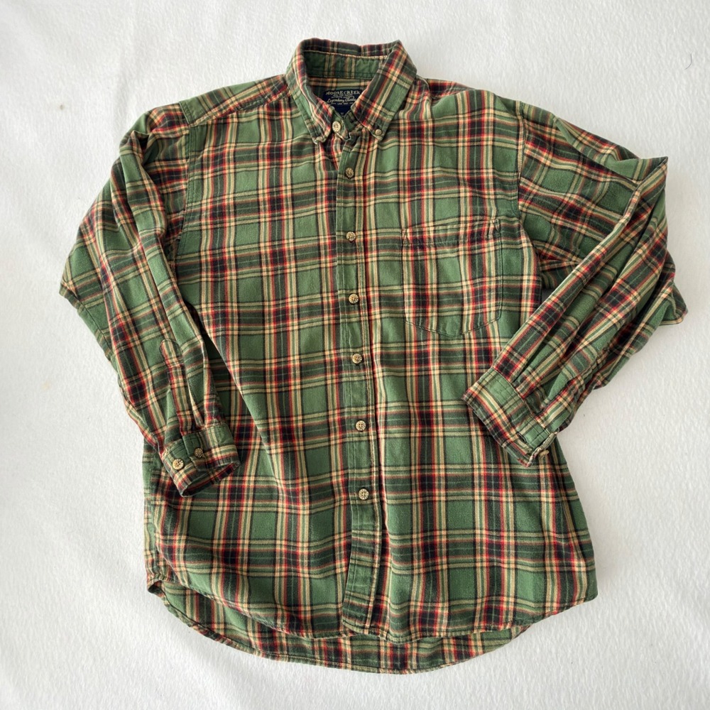 Moose Creek Men's Medium Green Plaid Flannel Shirt 100% Cotton Button Down